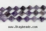 CNA1188 15.5 inches 15*15mm twisted diamond amethyst beads