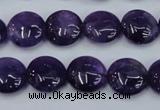 CNA269 15.5 inches 14mm flat round natural amethyst beads wholesale