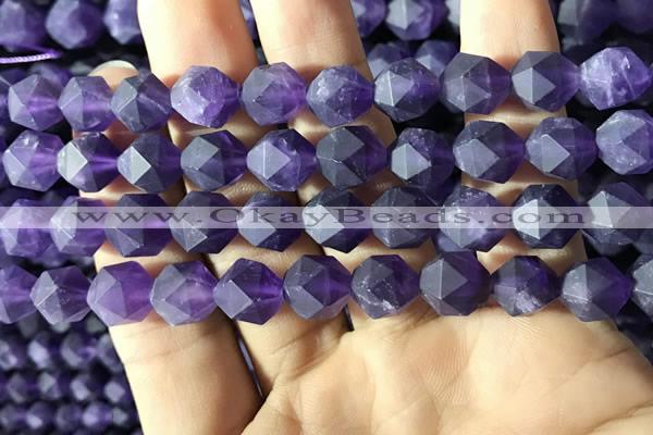 CNA768 15.5 inches 10mm faceted nuggets matte amethyst beads