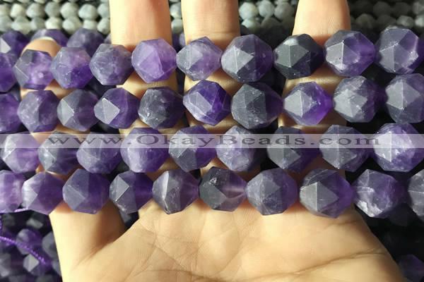 CNA769 15.5 inches 12mm faceted nuggets matte amethyst beads