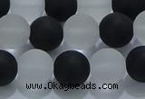 CNC113 15.5 inches 10mm round matte white crystal & black agate beads