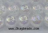 CNC564 15.5 inches 12mm round plated crackle white crystal beads