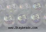 CNC565 15.5 inches 14mm round plated crackle white crystal beads