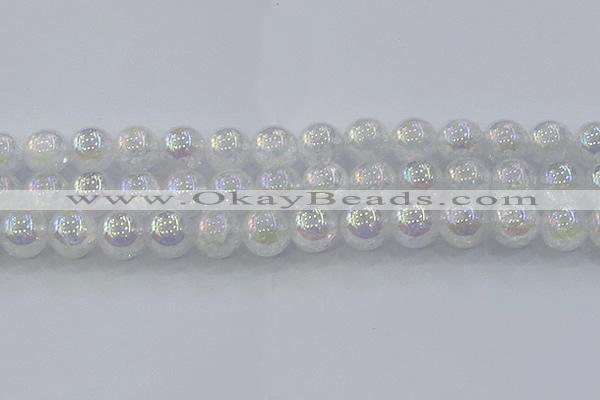 CNC566 15.5 inches 16mm round plated crackle white crystal beads