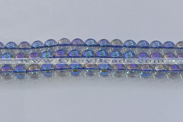 CNC592 15.5 inches 14mm round plated natural white crystal beads