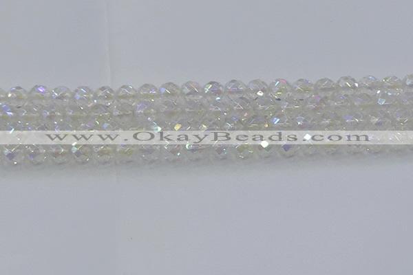 CNC610 15.5 inches 10mm faceted round plated natural white crystal beads