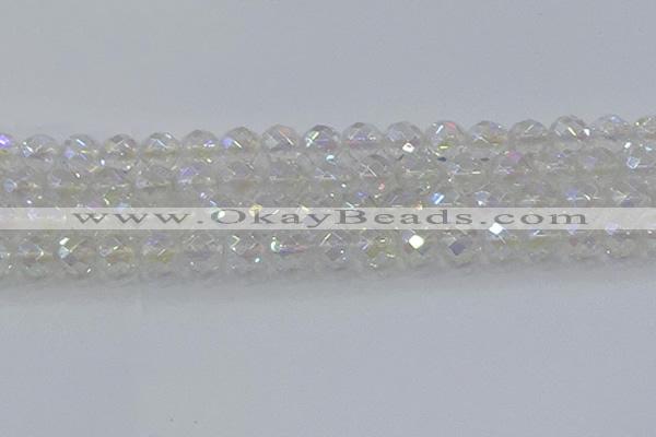 CNC612 15.5 inches 14mm faceted round plated natural white crystal beads