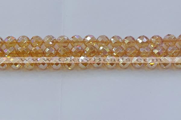 CNC623 15.5 inches 12mm faceted round plated natural white crystal beads