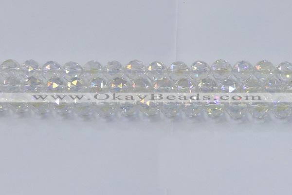 CNC648 15.5 inches 12mm faceted round plated natural white crystal beads