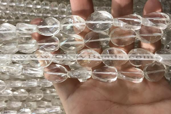 CNC820 15.5 inches 13*18mm twisted & faceted oval white crystal beads