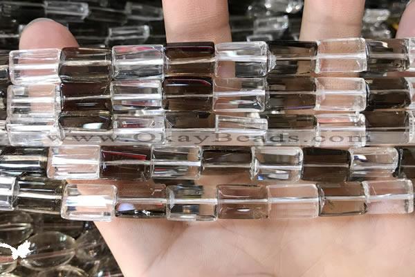 CNC829 8*12mm faceted rectangle white crystal & smoky quartz beads