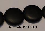 CNE19 15.5 inches 20mm flat round black stone needle beads wholesale