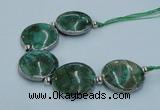 CNG2190 7.5 inches 30mm flat round agate beads with brass setting