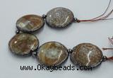 CNG2304 7.5 inches 35mm flat round agate beads with brass setting