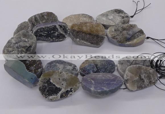 CNG3195 15.5 inches 30*40mm - 35*50mm freeform plated druzy agate beads