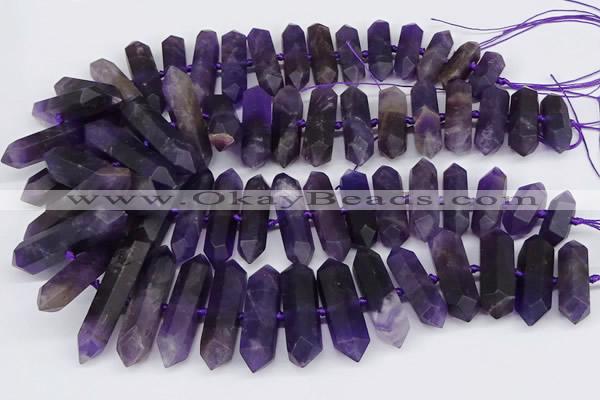 CNG3219 15.5 inches 10*25mm - 12*50mm faceted nuggets matte amethyst beads