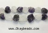 CNG3571 18*20mm - 25*30mm nuggets rough white crystal & amethyst beads