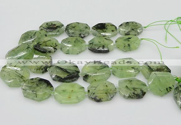 CNG5450 20*30mm - 35*45mm faceted freeform green rutilated quartz beads