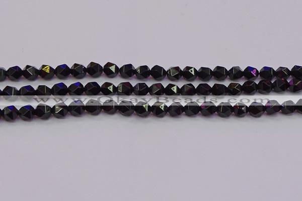 CNG5502 15.5 inches 8mm faceted nuggets black agate beads