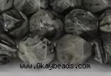 CNG6054 15.5 inches 12mm faceted nuggets grey picture jasper beads