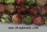 CNG6117 15.5 inches 8mm faceted nuggets red plum blossom jade beads