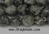 CNG6127 15.5 inches 8mm faceted nuggets grey picture jasper beads