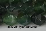 CNG6154 15.5 inches 10mm faceted nuggets moss agate beads