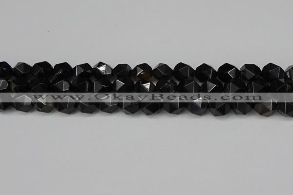 CNG6160 15.5 inches 10mm faceted nuggets black agate beads