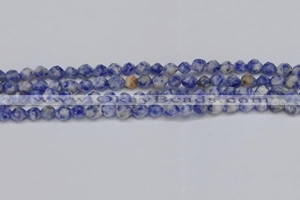 CNG6250 15.5 inches 6mm faceted nuggets blue spot stone beads