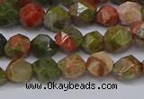 CNG6254 15.5 inches 6mm faceted nuggets unakite beads wholesale