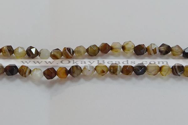 CNG6518 15.5 inches 10mm faceted nuggets line agate beads