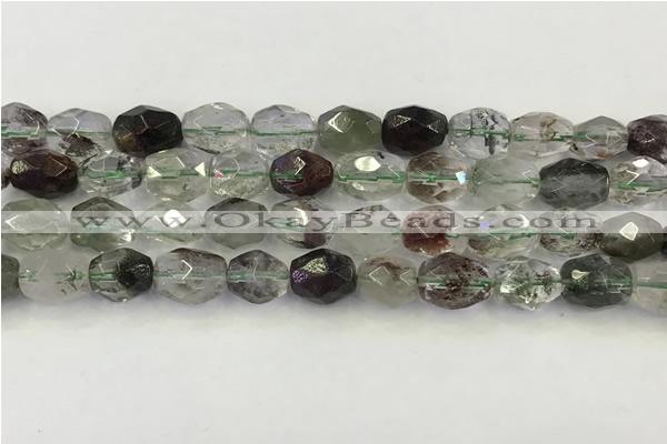 CNG6961 10*12mm - 10*14mm faceted nuggets green phantom quartz beads