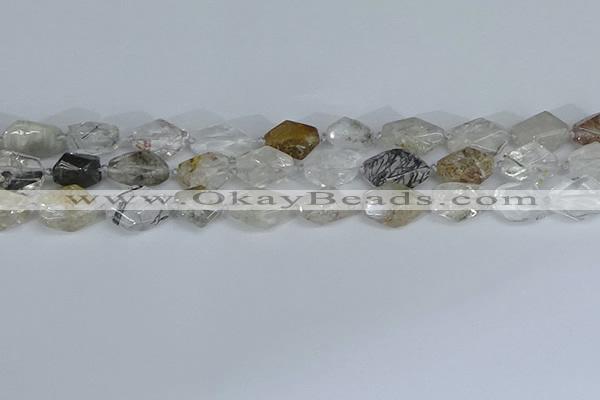 CNG7134 6*10mm - 10*14mm faceted nuggets green ghost quartz beads