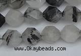 CNG7246 15.5 inches 8mm faceted nuggets black rutilated quartz beads