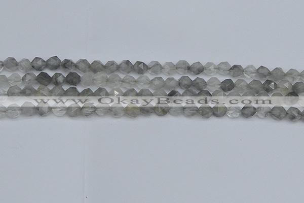 CNG7250 15.5 inches 6mm faceted nuggets cloudy quartz beads