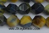 CNG7313 15.5 inches 12mm faceted nuggets golden & blue tiger eye beads