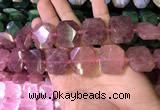 CNG7564 18*25mm - 20*28mm faceted freeform strawberry quartz beads