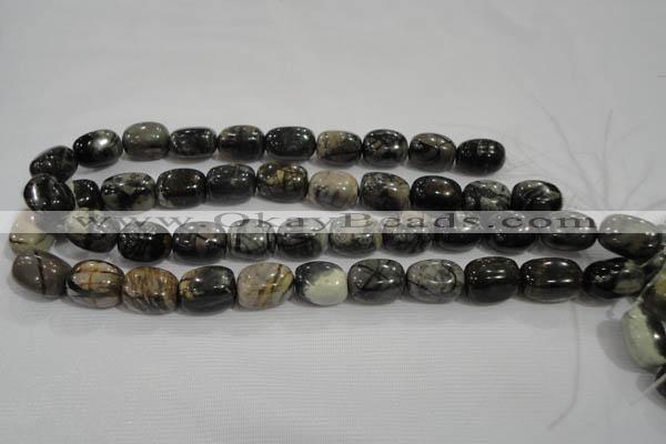 CNG777 15.5 inches 13*18mm nuggets black line jasper beads wholesale