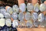 CNG7781 13*18mm - 15*25mm faceted freeform blue chalcedony beads