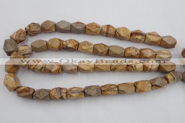 CNG842 15.5 inches 13*18mm faceted nuggets picture jasper beads