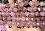 CNG8698 15.5 inches 12mm faceted nuggets strawberry quartz beads