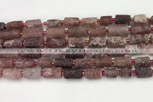 CNG8853 8*12mm - 10*16mm nuggets matte strawberry quartz beads