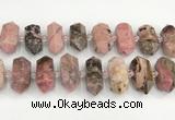 CNG8919 15.5 inches 10*25mm - 15*30mm faceted nuggets rhodonite beads