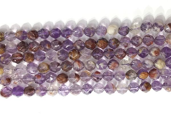 CNG9062 15.5 inches 8mm faceted nuggets purple phantom quartz beads