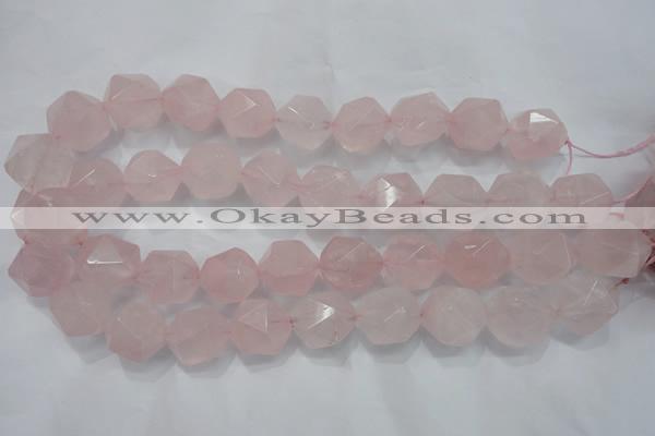 CNG924 15 inches 18mm faceted nuggets rose quartz beads