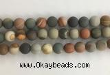 CNI379 15.5 inches 12mm round matte American picture jasper beads