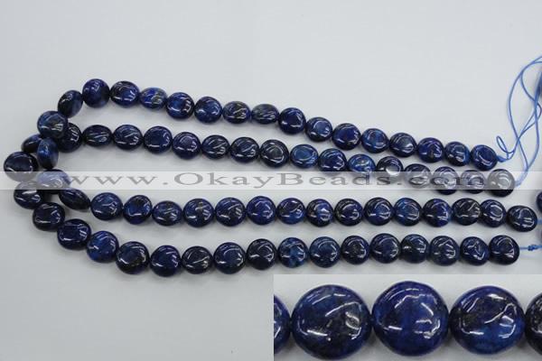 CNL924 15.5 inches 12mm flat round natural lapis lazuli gemstone beads