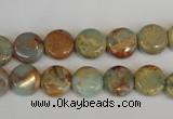 CNS189 15.5 inches 10mm flat round natural serpentine jasper beads