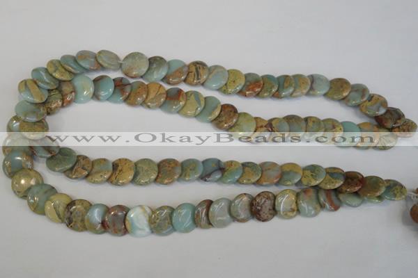 CNS191 15.5 inches 14mm flat round natural serpentine jasper beads