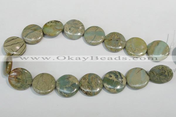 CNS234 15.5 inches 25mm flat round natural serpentine jasper beads